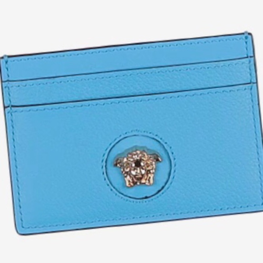 Versace Blue Small Weather Cardholder • Pebbled Calfskin Luxury